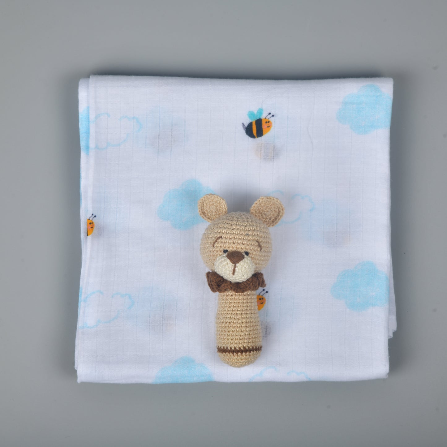 Muslin and Rattle combo - Bear and Bee