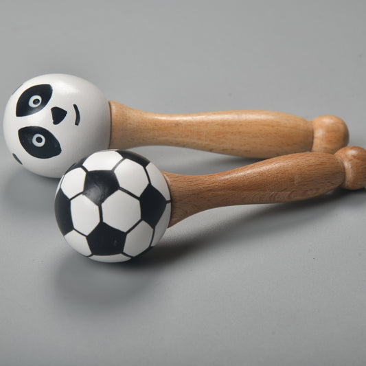 Hungry panda and football rattle