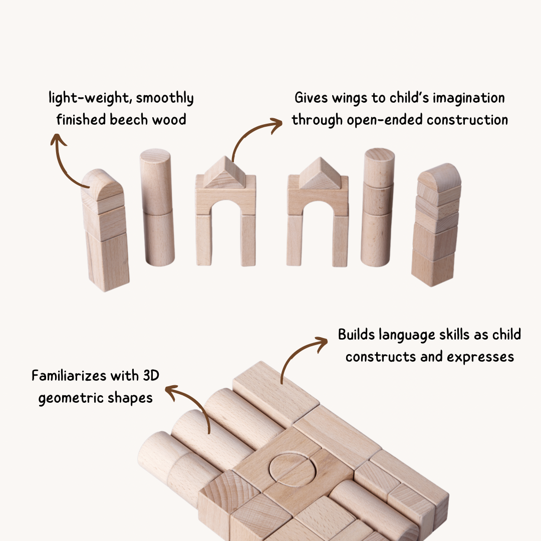 Natural wood building blocks